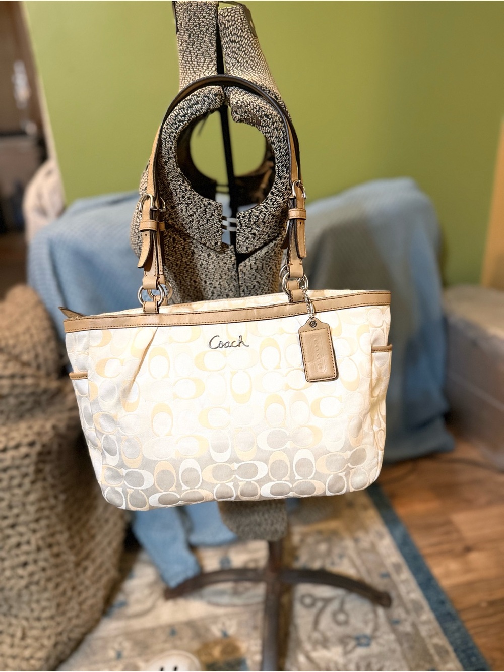 Coach Cream Sateen Signature Tote - Picture 2 of 9